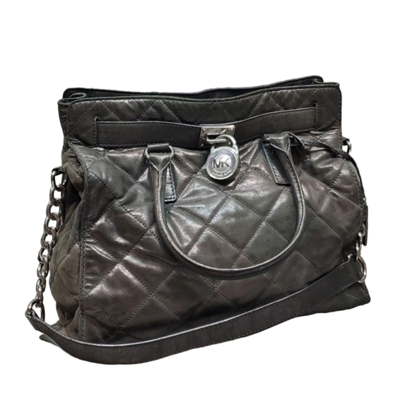 Michael Kors Hamilton Large Tote  Gunmetal  Quilted Leather bag - Picture 1 of 13
